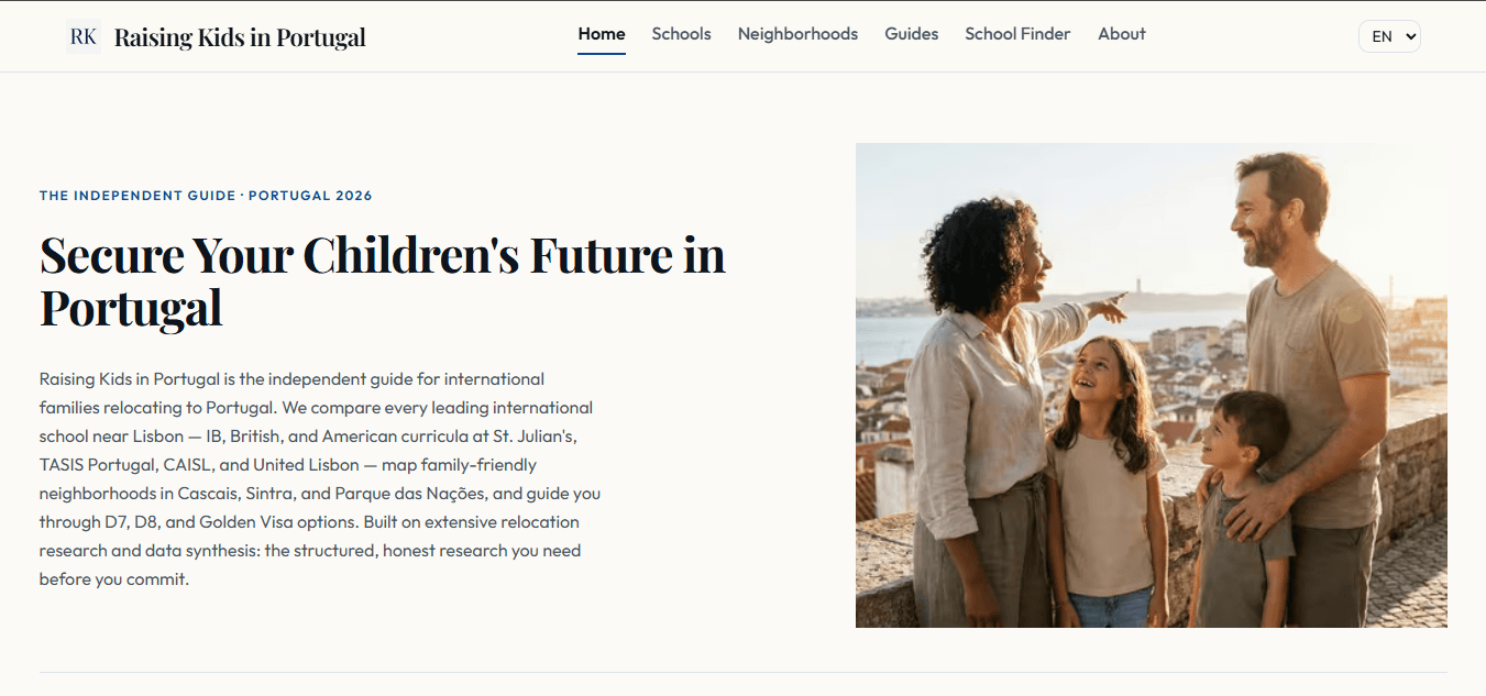 Screenshot of Raising Kids in Portugal platform